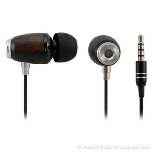 Wood In Ear Earbud Stereo Headphones with Mic, for Mobile Phone
